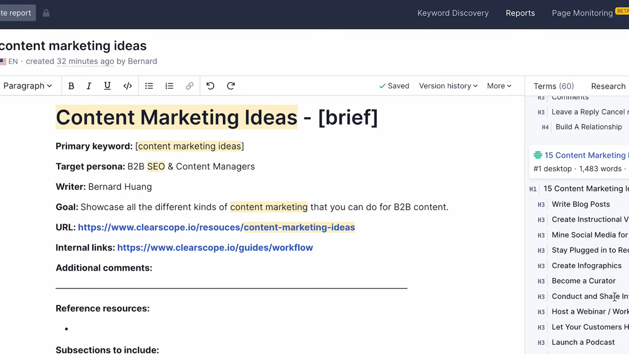 Build briefs and outlines