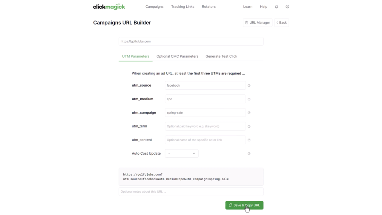 Use URL builder to add UTMs