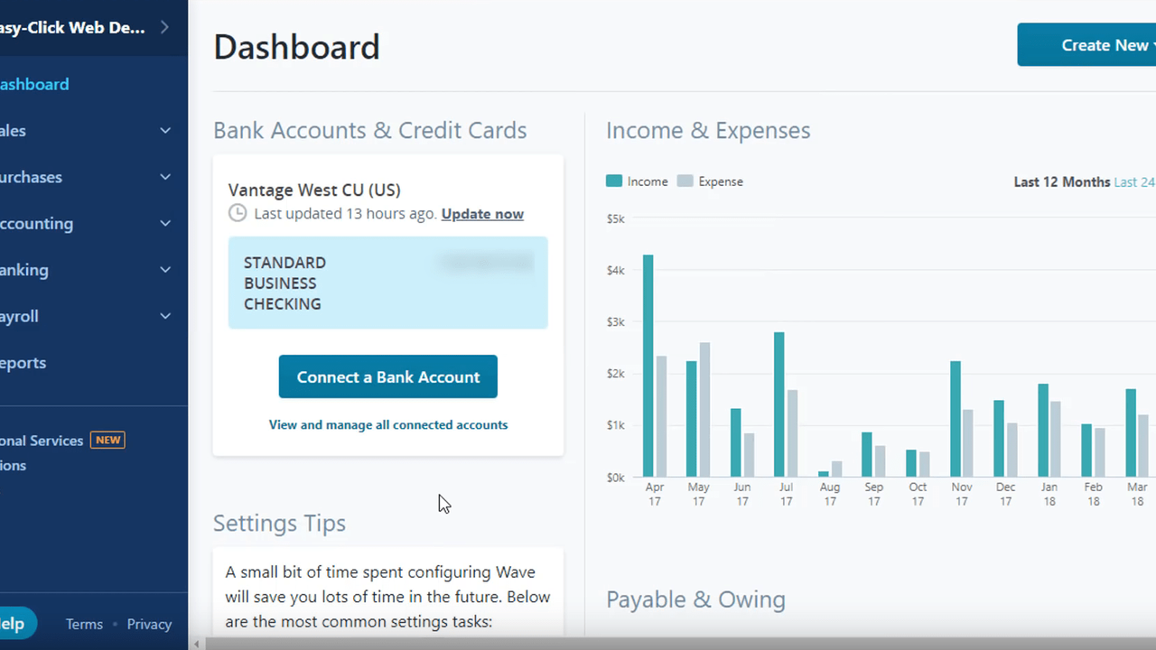 Overview on Wave Accounting dashboard