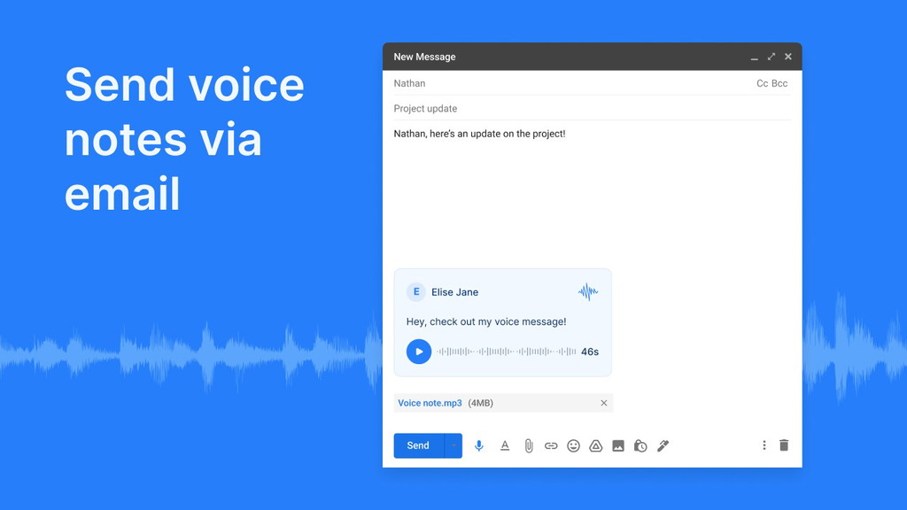 Vocal voice message embedded in email