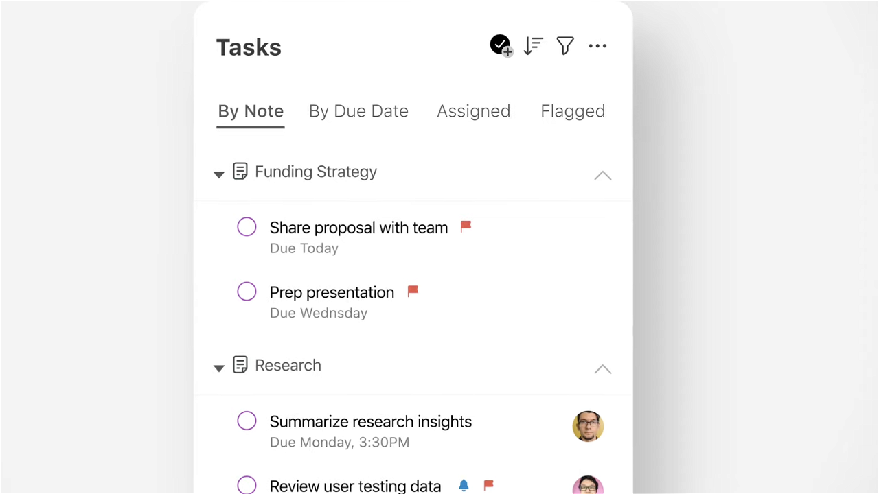 Organize tasks by project or due date