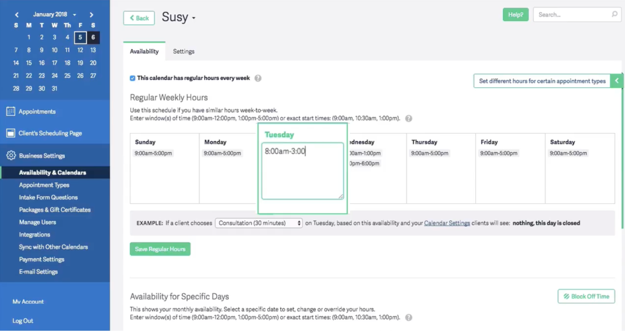 Define your available times with Acuity Scheduling