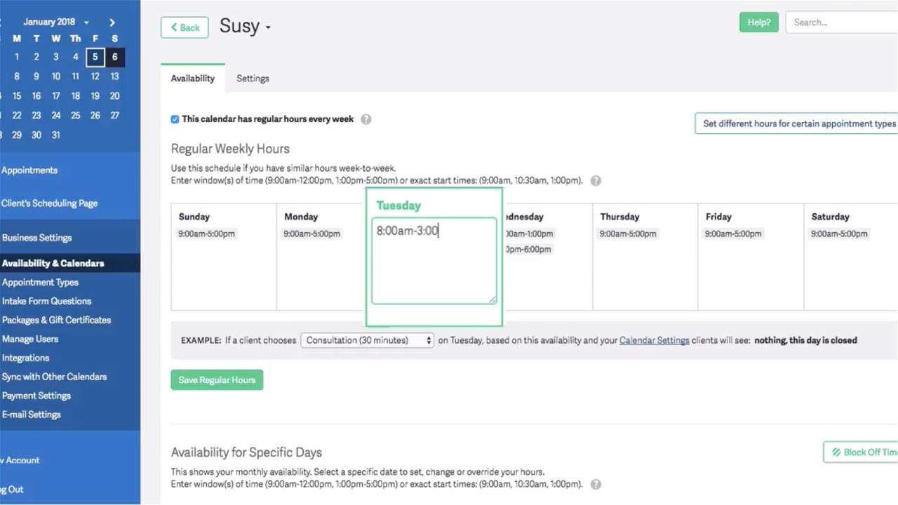 Define your available times with Acuity Scheduling