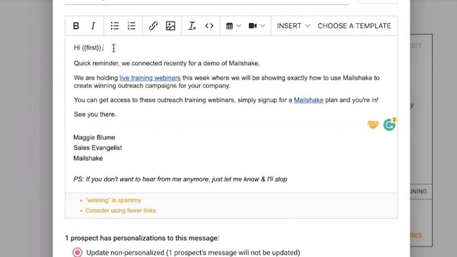 Create personalized emails with Mailshake