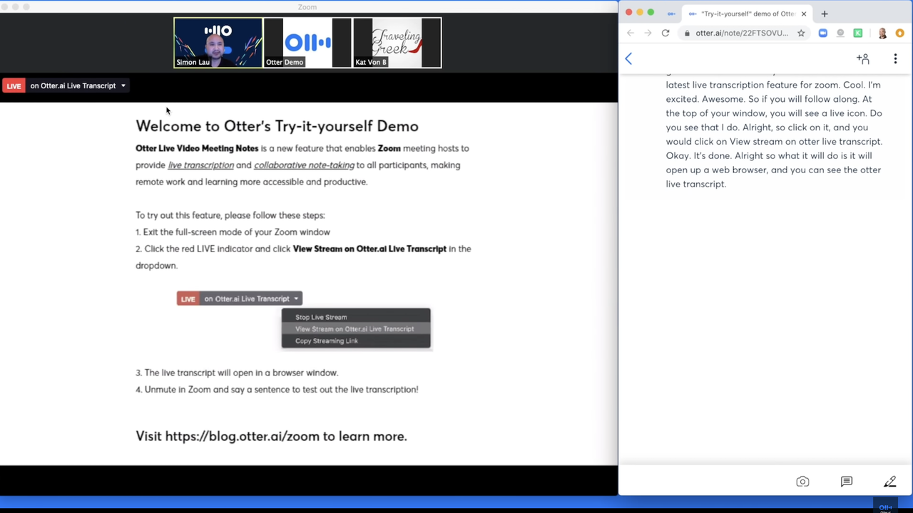 Live transcribe Zoom meeting with Otter