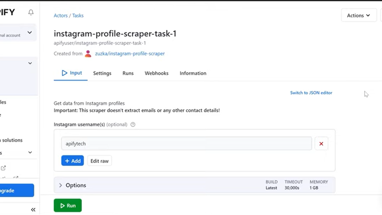 Scrape Instagram profiles