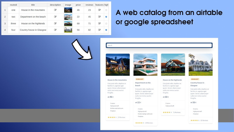 Web Catalog from an Airtable or Spreadsheet