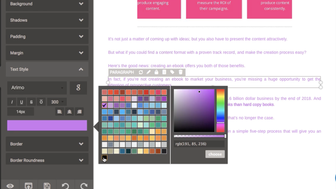 Change fonts and colors to your content