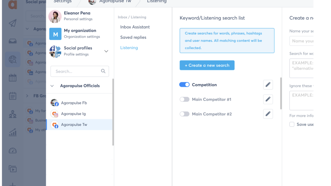 Agorapulse social listening tool
