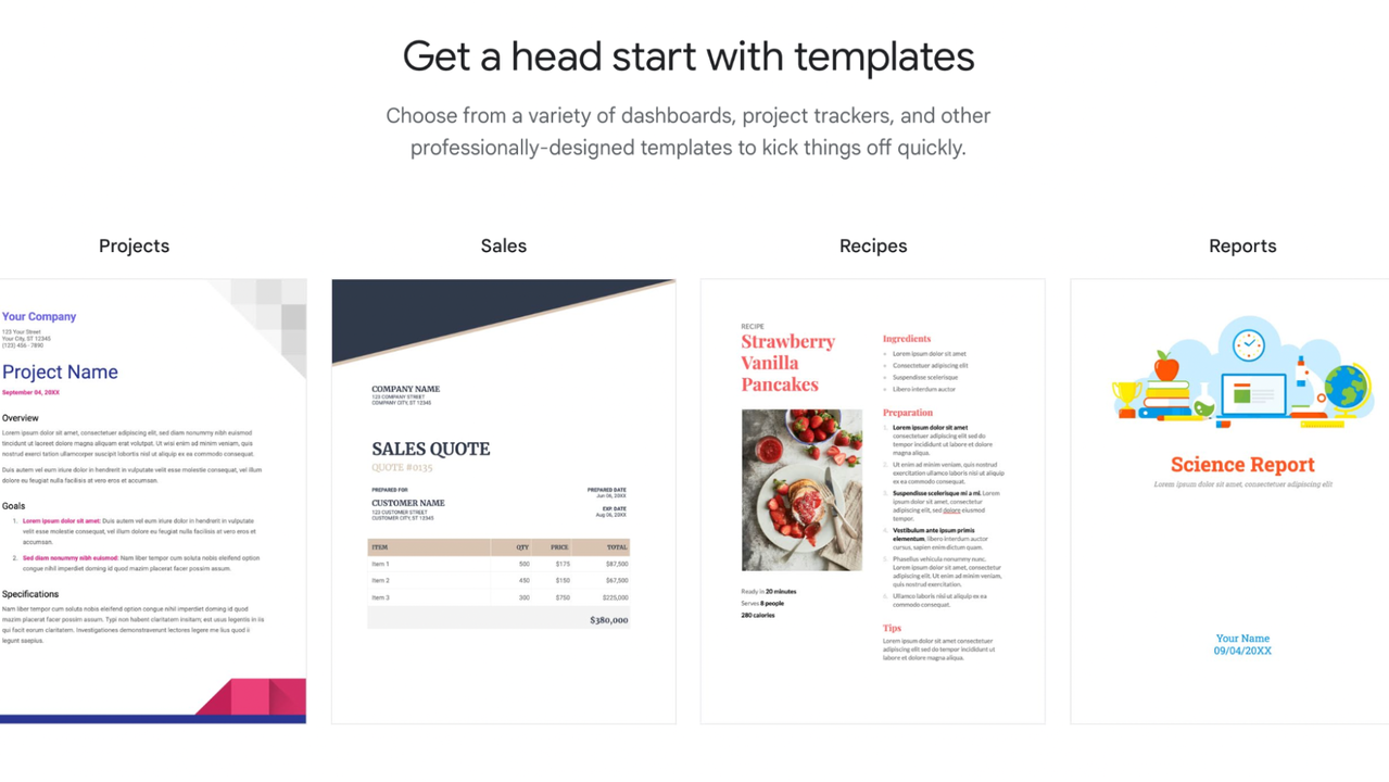 Easily start creating documents with templates
