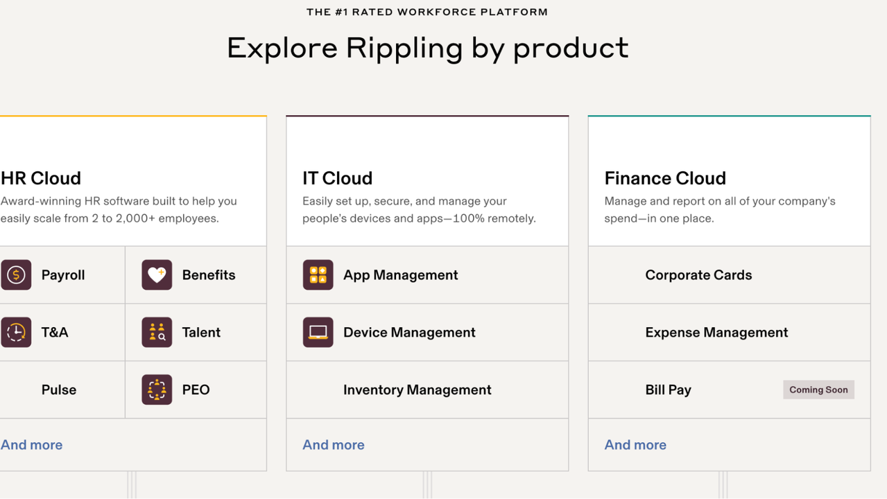 Rippling’s main products