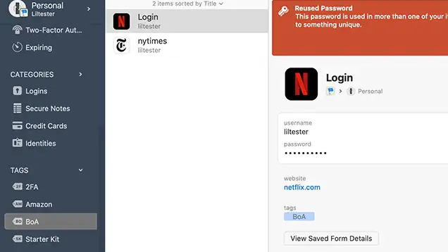 Re-used password warning