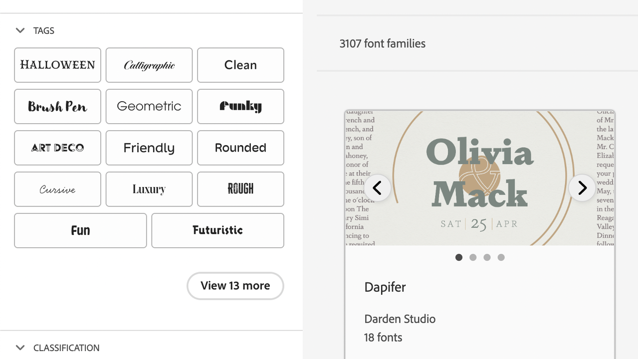 Create a filter to search fonts easily