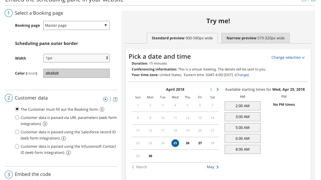 Embed booking page on website