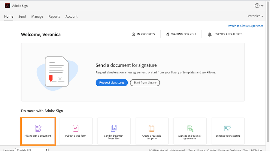 Get started on the Adobe Sign dashboard