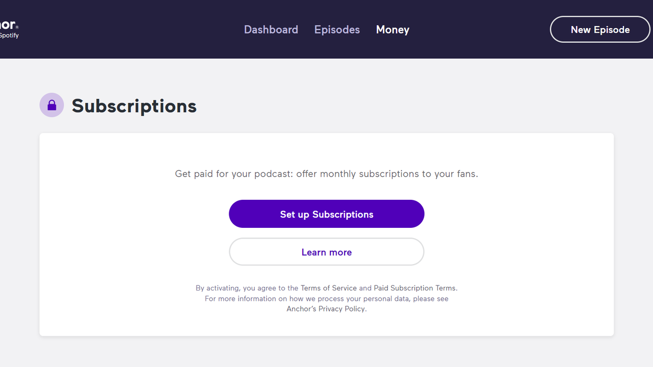 Set up paid podcast subscription