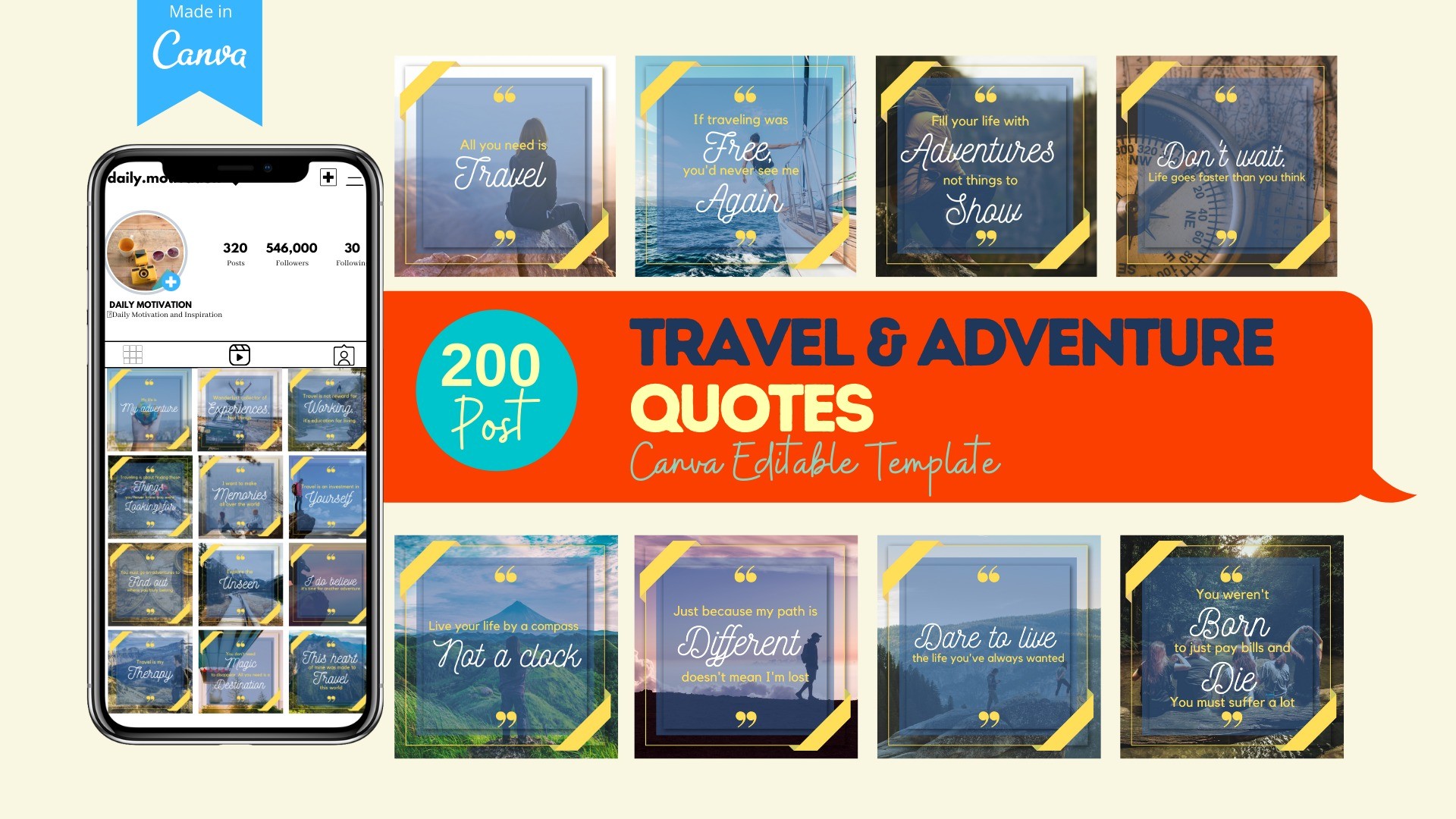 AppSumo Deal for 200 Travel & Adventure Quotes - Canva Editable Templates