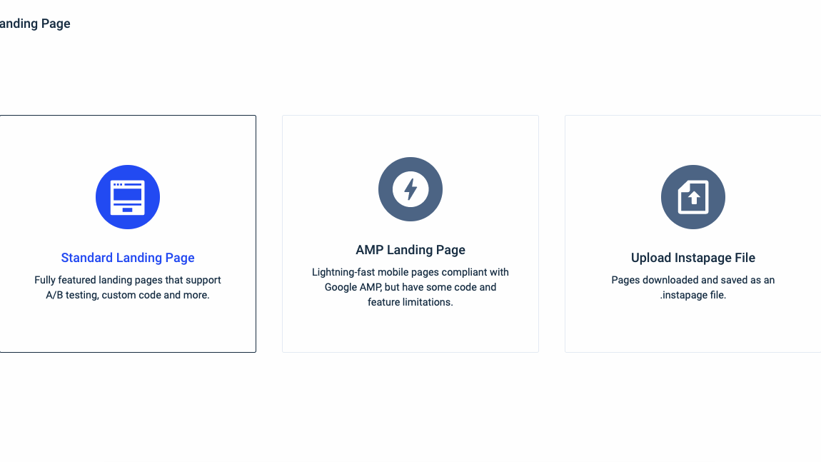 Create different types of landing pages