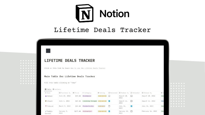 Lifetime Deals Tracker - Notion Template