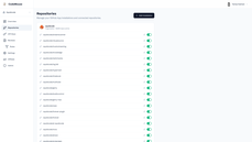 CodeMouse Repositories page — the GitHub App active across all of an organization's repositories, each one toggleable. thumbnail