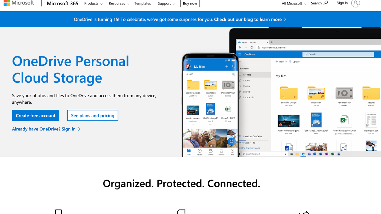 Microsoft OneDrive homepage