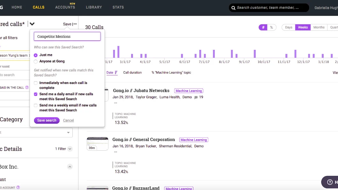 Filter sales calls to find what you’re looking for