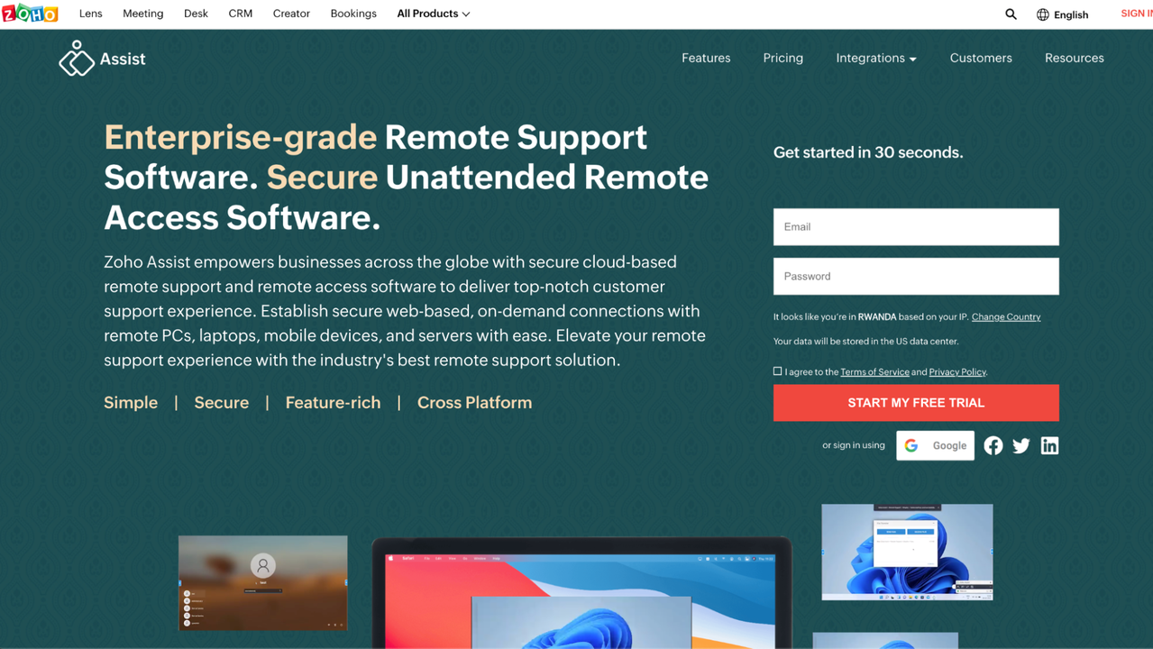 Zoho Assist Homepage