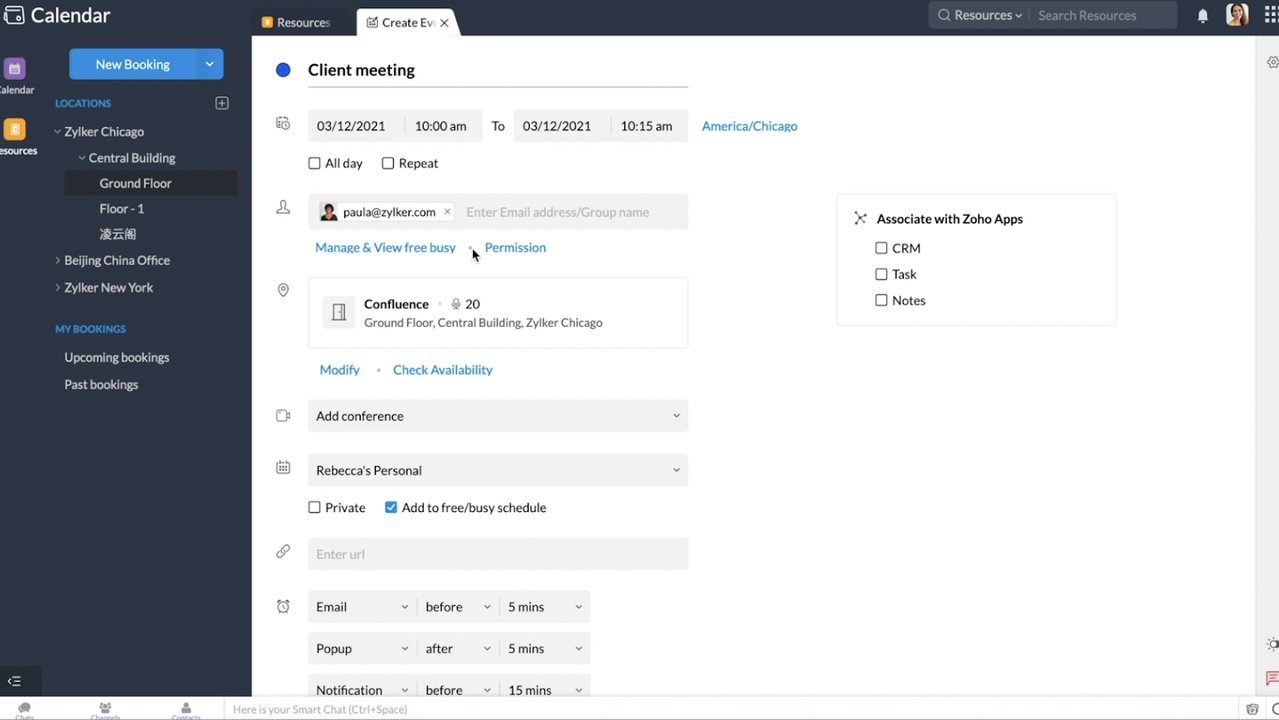 Book meetings from your Zoho Calendar