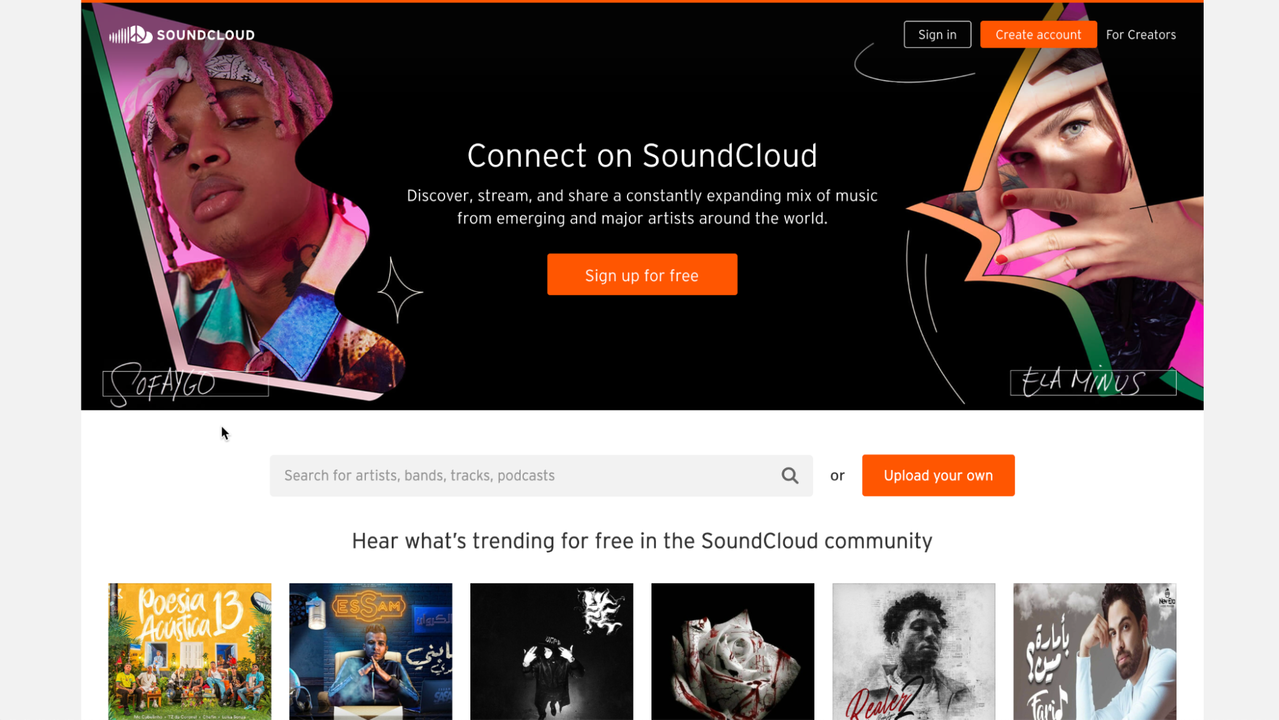 SoundCloud homepage