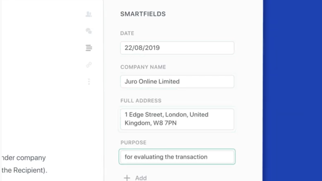 Quickly fill contracts with smart fields