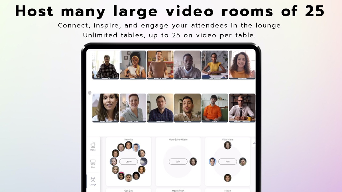 Host lounge circles with up to 25 participants