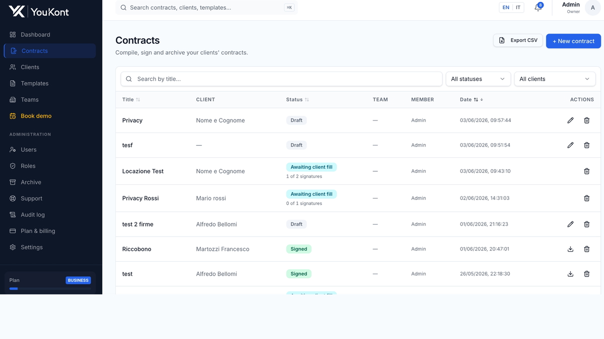 Track every document from sent to signed