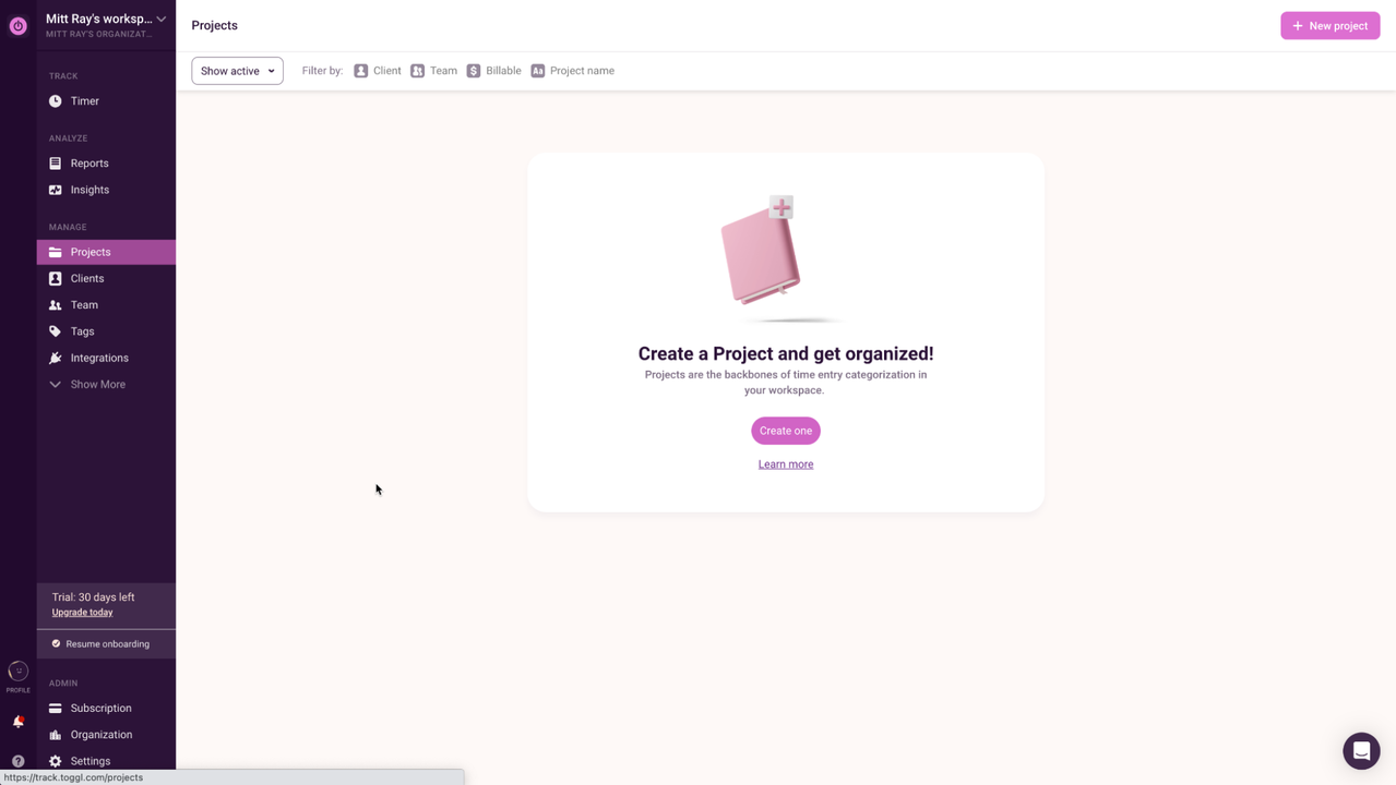 Organize your projects on Toggl