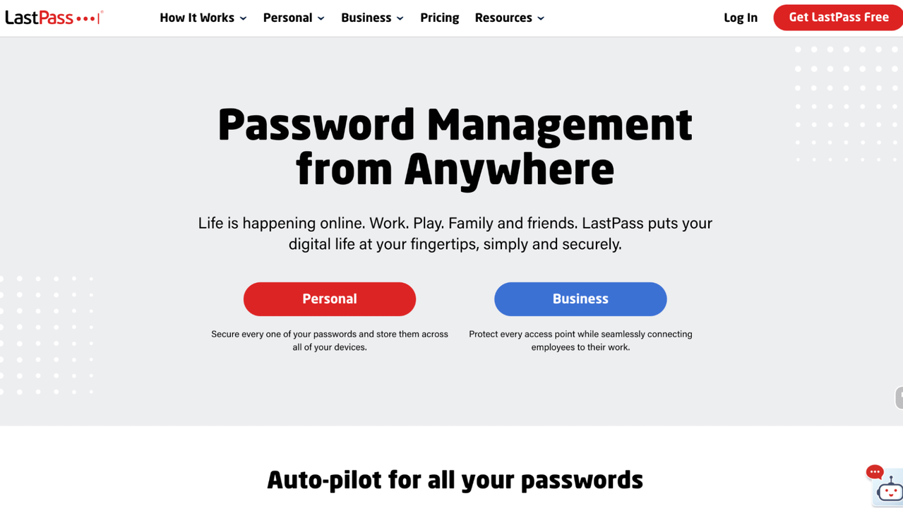 LastPass’ homepage