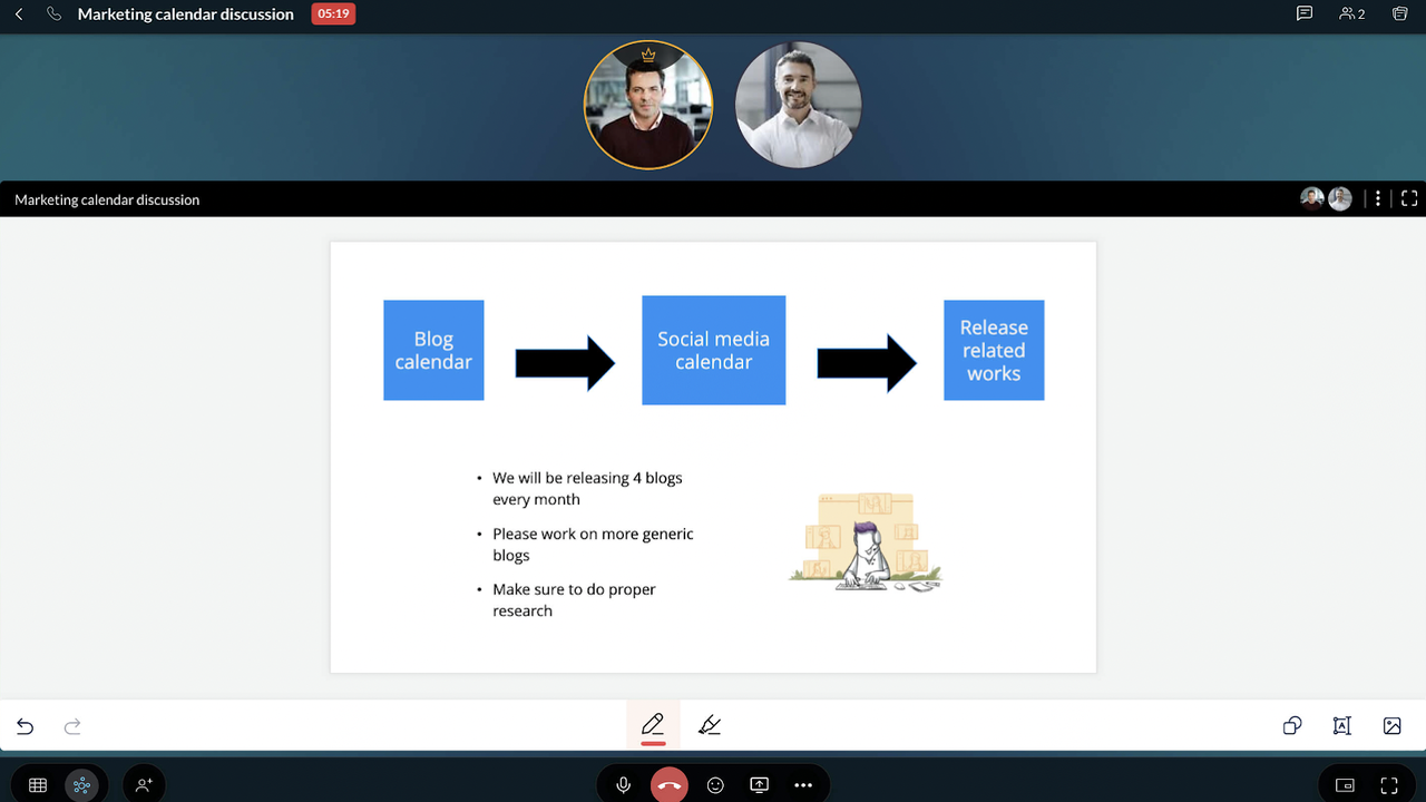 Share ideas on a whiteboard with Zoho Cliq