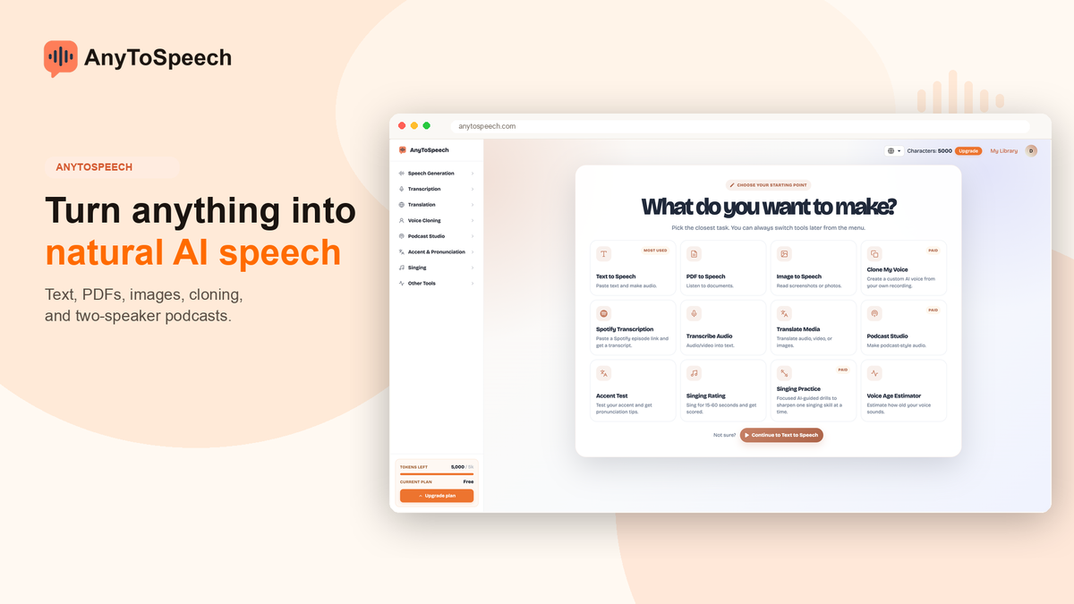 Text, PDFs, and images to speech
