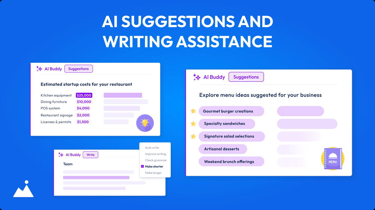 Our AI business planning tools help you build your plan faster and smarter