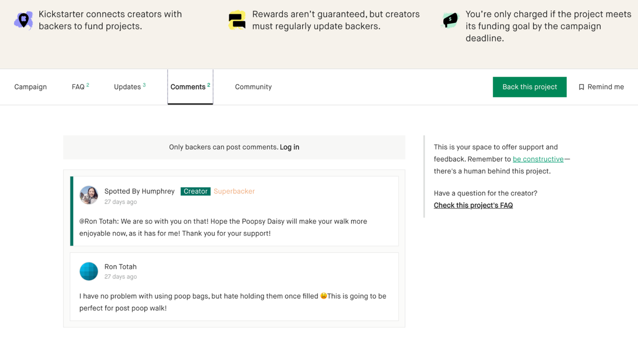 Interact with backers