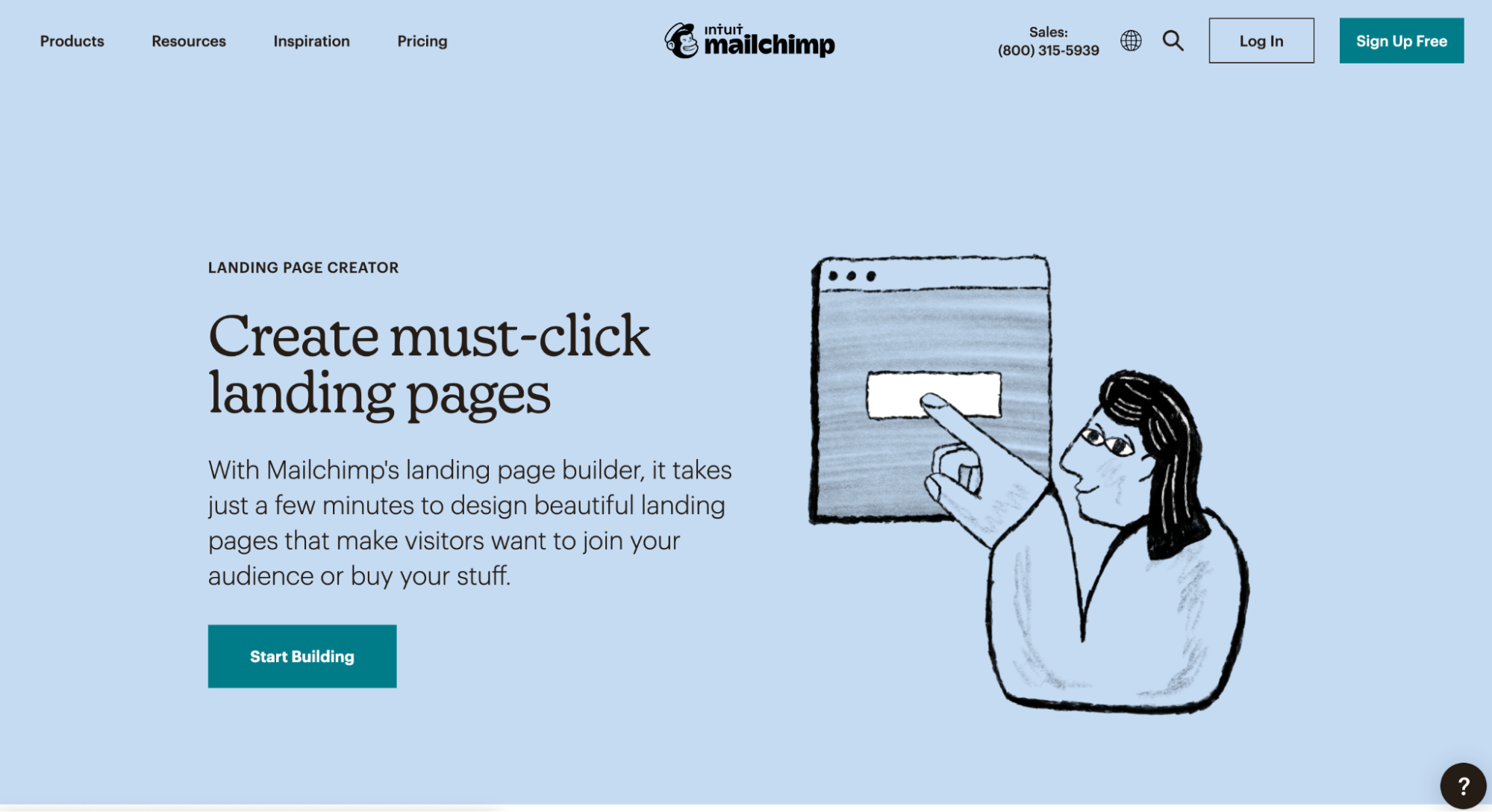 MailChimp’s landing page builder