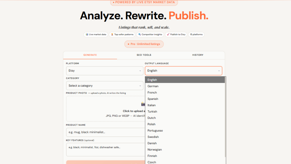Publish directly to Etsy