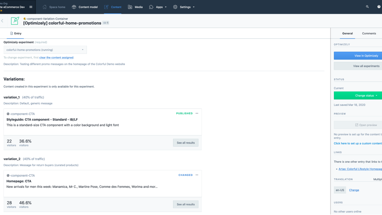 Create, manage, and monitor experiments in Contently