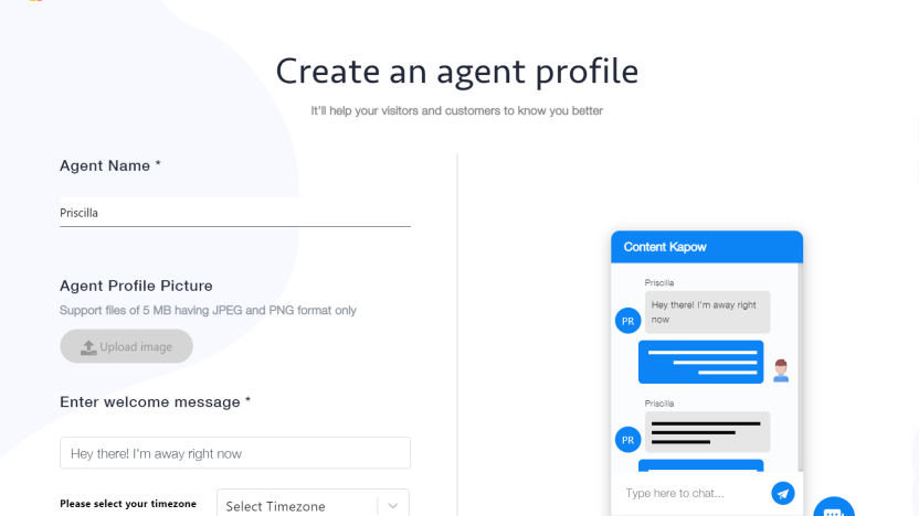 Set up agent’s profile and welcome message
