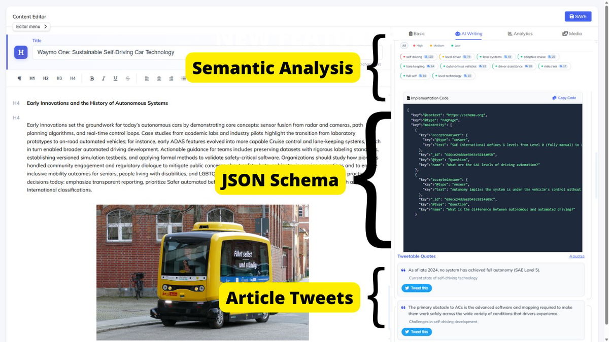 From semantic optimization to ready-to-post tweets, our smart editor has everything built-in.