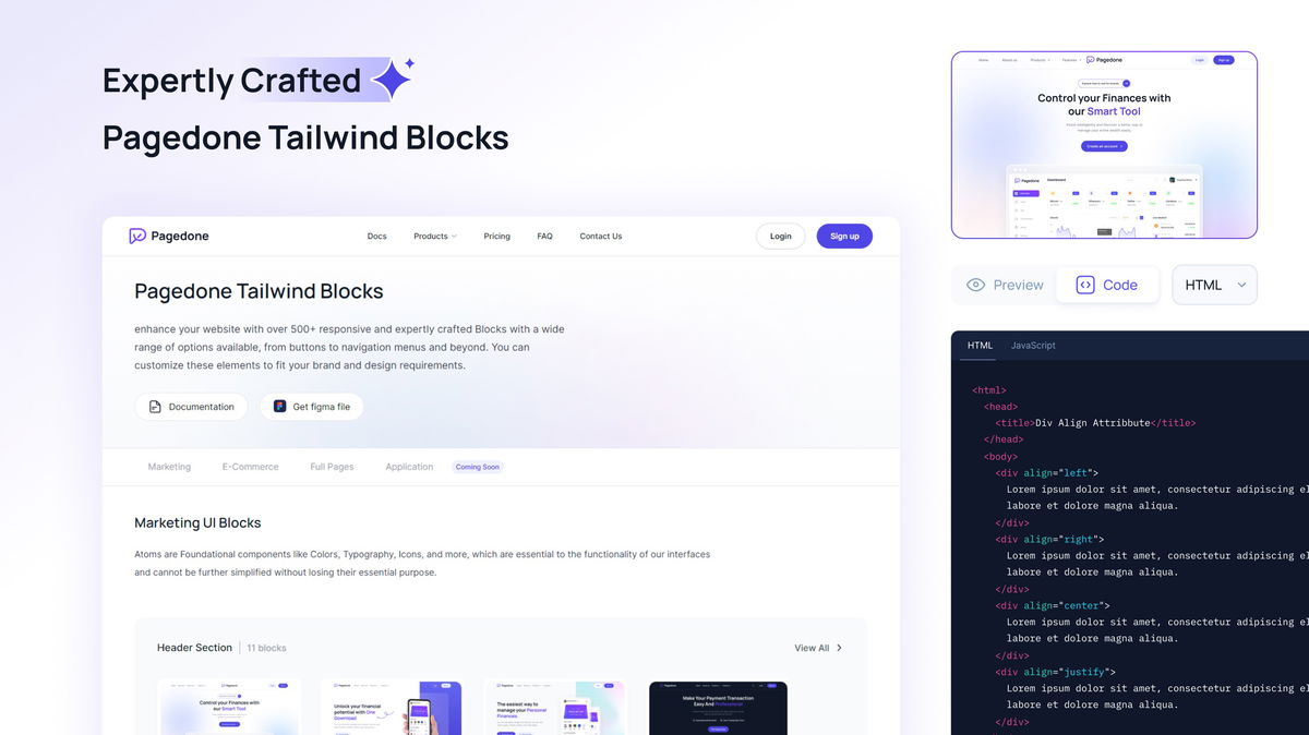 Expertly crafted Tailwind blocks.