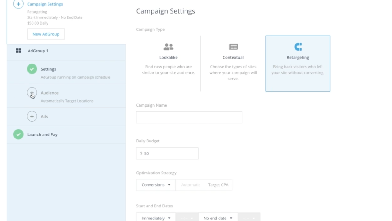 Create and launch ad campaigns with AdRoll