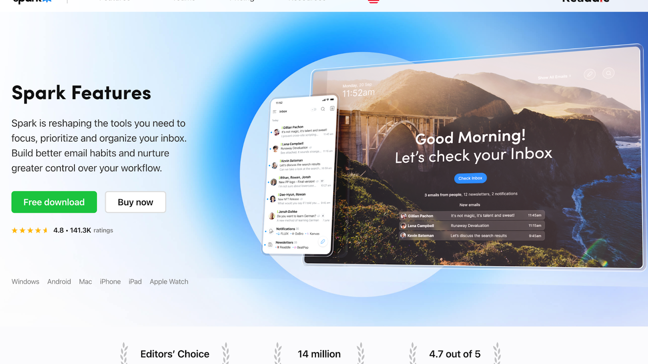 Spark Mail homepage