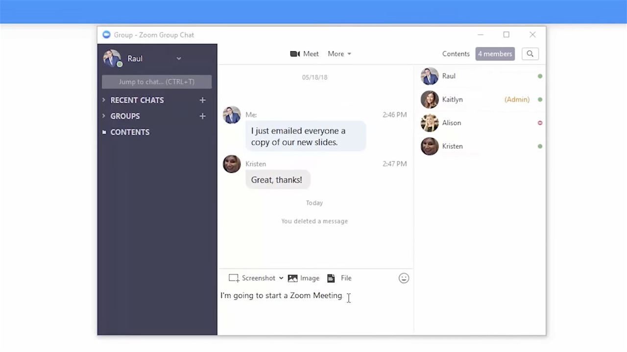 Zoom’s built-in cross-platform group chat