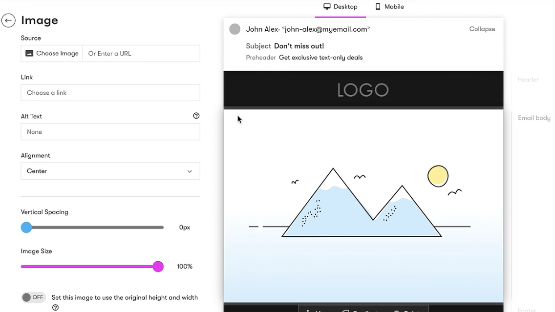 Drip’s HTML email builder