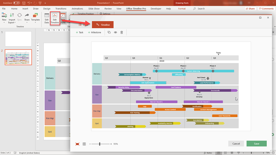 Edit timeline and save changes