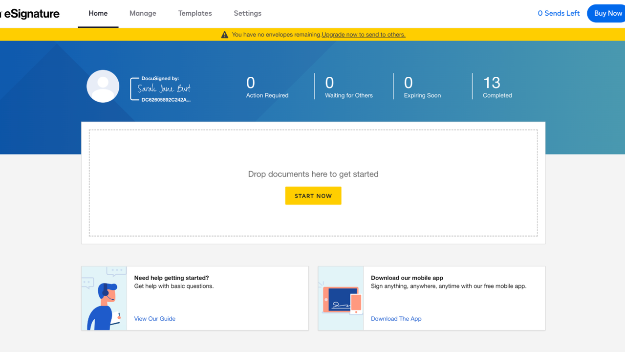 DocuSign dashboard